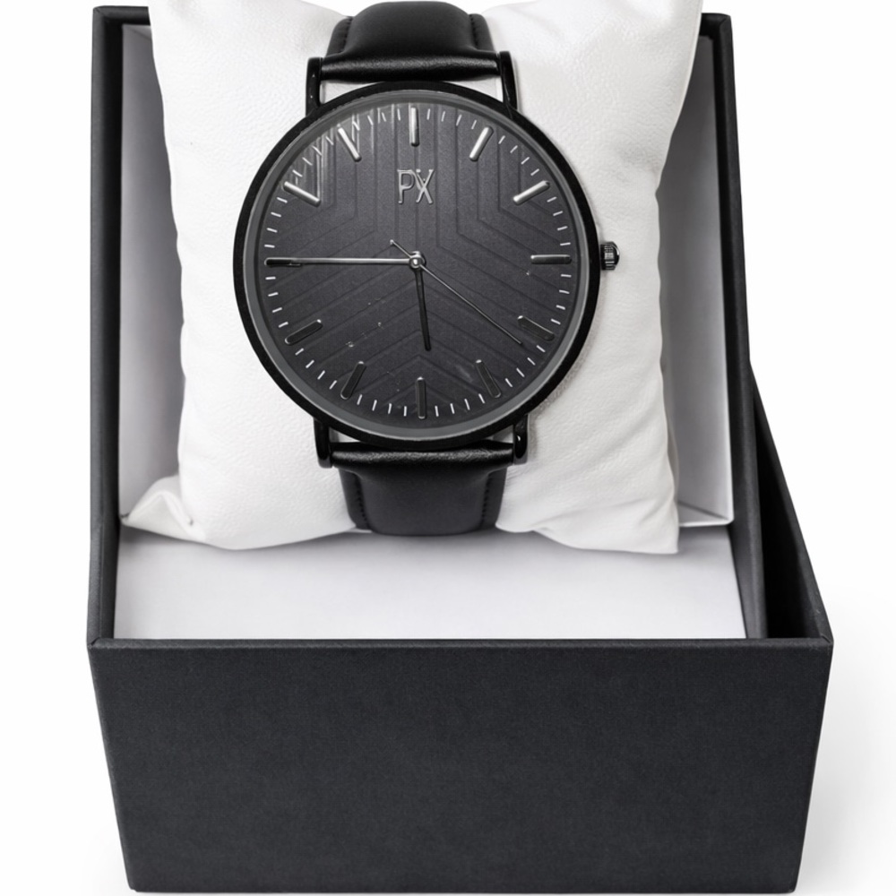 PX Brand Men’s Watch – Black Leather Strap – New in Box - Classy